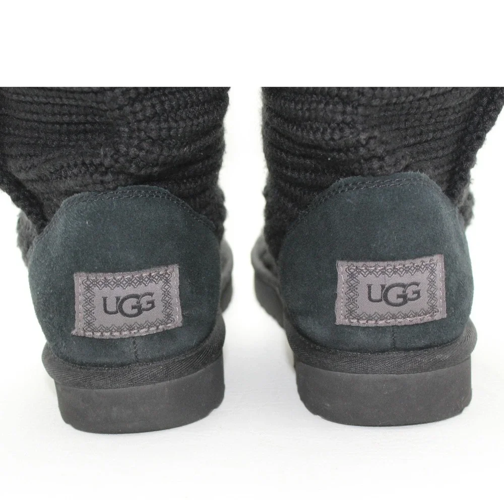 UGG Lattice Cardy Knit‎ Boots Black 3-Button Tall Discontinued Style Size 9